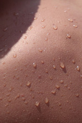 drops of water on tanned skin