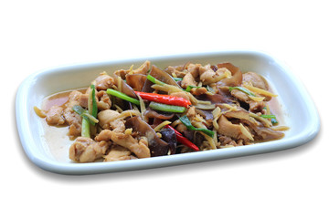 Thai food fried ginger isolated on white background