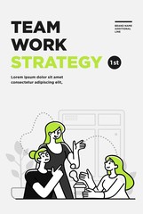 Poster, flyer or banner design template.Business concept illustrations. Modern flat outline style. Teamwork concept