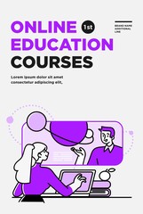Poster, flyer or banner design template. Business concept illustrations. Modern flat outline style. Online education courses