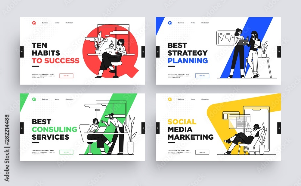Canvas Prints set of presentation slide templates or landing page websites design. business concept illustrations.