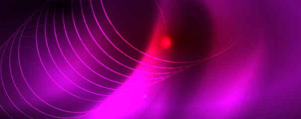 Neon glowing techno lines, hi-tech futuristic abstract background template, vector