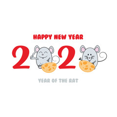 Greeting card design template with for 2020 New Year of the rat. Vector illustration