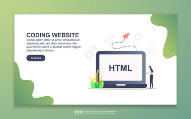 Landing page template of coding website. Modern flat design concept of web page design for website and mobile website. Easy to edit and customize