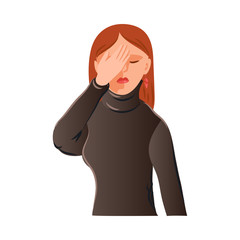 Cute red hair woman in winter sweater cover her face
