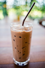 Iced Cocoa in the glass with straw