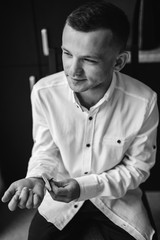 yang man clothes shirt. black and white photo