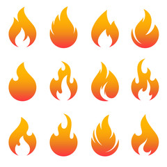 Fire flames, set vector icons