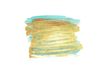 Abstract golden and blue watercolor stains on white background for your design