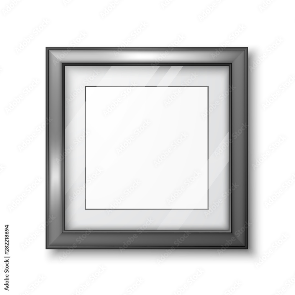 Poster 3d picture or photo frame design. modern empty frame template with transparent glass and shadow. vec