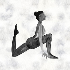 Watercolor yoga pose. Asana. Healthy lifestyle and relaxation.