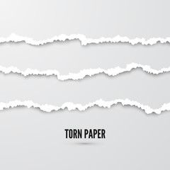 Set of horizontal seamless torn paper stripes with shadow. Paper texture with damaged edge. Vector illustration