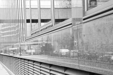 London traffic reflection on a wall