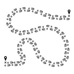 Footprint pathway from one pointer on map to another. Vector illustration isolated on white background