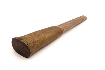 old machete with wooden handle isolated on white background