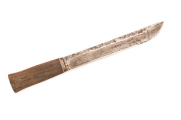 old machete with wooden handle isolated on white background