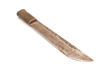 old machete with wooden handle isolated on white background
