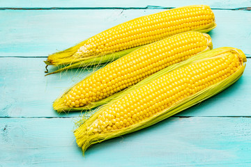 Fresh raw corn on cobs