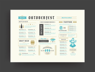 Oktoberfest menu vintage typography template beer festival celebration design vector illustration. - obrazy, fototapety, plakaty