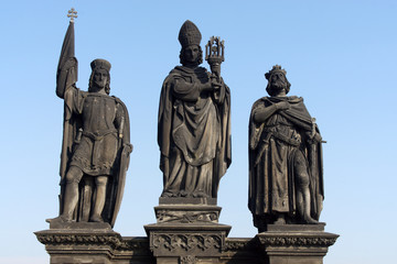 Fototapeta premium Prague (Czech Republic). Sculptures of Saints on the Charles Bridge in the city of Prague