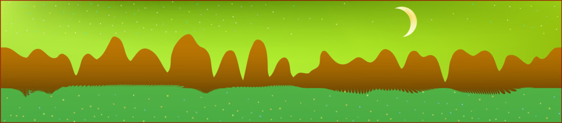 Lime sky, and mountains landscape. 