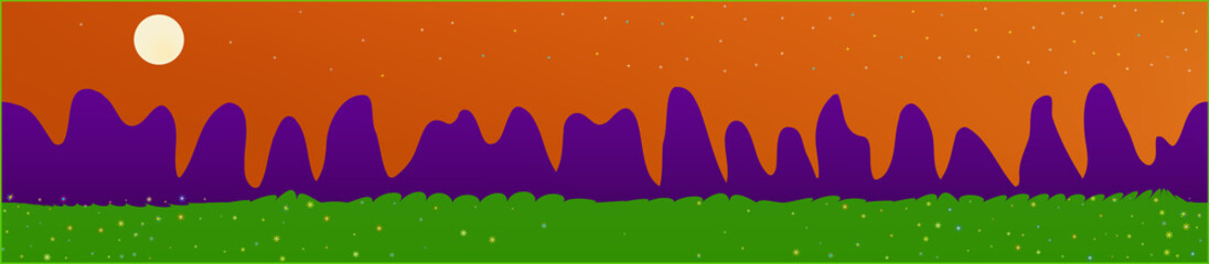 Orange red sky, and mountains landscape. 