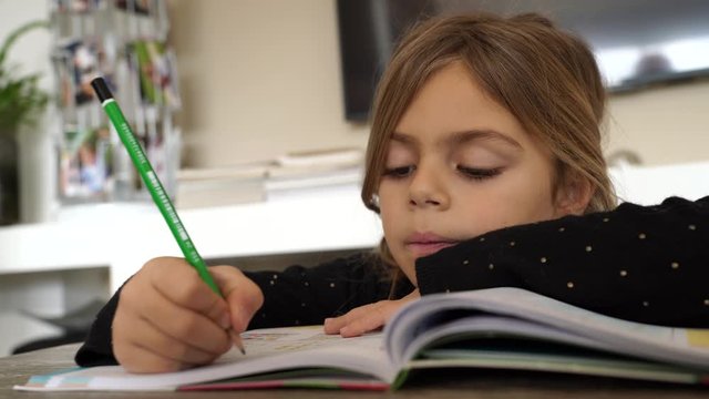 young girl doing her class homework