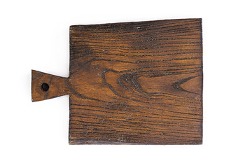 Rustic wooden cutting board isolated on white background