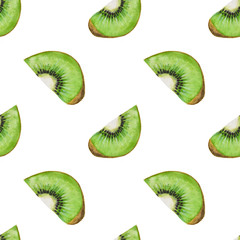 Fototapeta premium Kiwi fruit pattern Watercolor illustration Tropics food Digital paper Textile texture set Summer Botanical Spring Decoration Design Wallpaper on the wall Scrapbooking Postcard