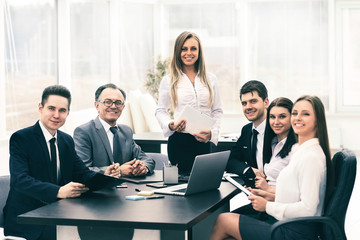 meeting business partners in a modern office