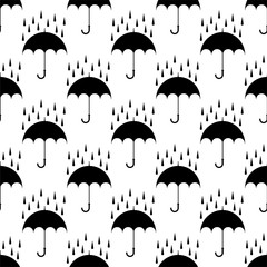 Raindrops Tripping On Umbrella Icon Seamless Pattern