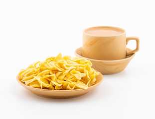 Indian Traditional Street Food Besan Papri With Masala Tea
