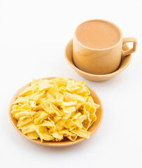 Indian Traditional Street Food Besan Papri With Masala Tea