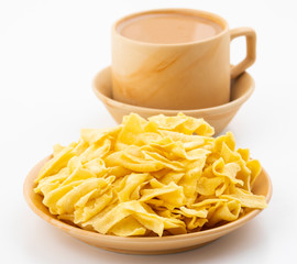 Indian Traditional Street Food Besan Papri With Masala Tea