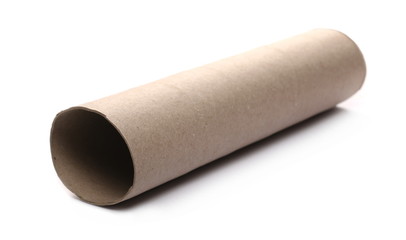 Empty cardboard kitchen paper roll isolated on white background