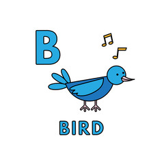 Vector Cute Cartoon Animals Alphabet. Bird Illustration