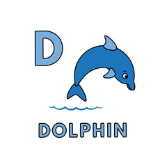 Obraz premium Vector Cute Cartoon Animals Alphabet. Dolphin Illustration