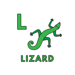 Vector Cute Cartoon Animals Alphabet. Lizard Illustration