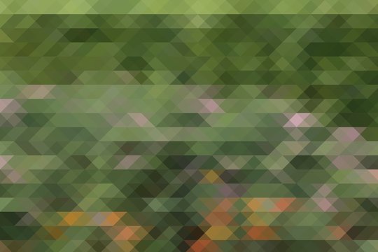 Abstract green background of colorful flower and natural green leaves in pixel mosaic design technique