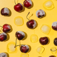 Frozen cherries and ice cubes