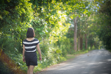 young cute Japanese Asian hipster girl travelling at beautiful sky  mountains scenery park hiking garden views at Kanchanaburi Thailand guiding  idea for female backpacker woman women backpacking