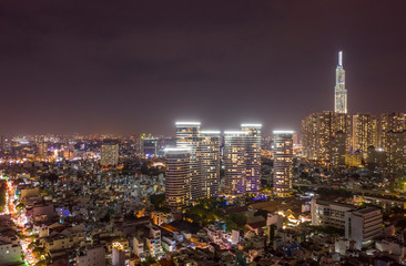 Fototapeta premium Epic Night Cityscape of Binh Thanh District of Ho Chi Minh City (saigon) Vietnam