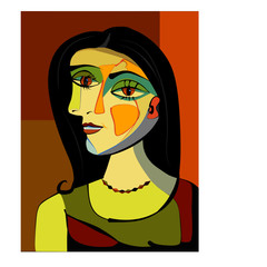 Colorful abstract background, cubism art style,brunette woman portrait