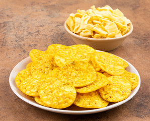 Indian Street Snack Food Masala Khari Papdi with Besan Papdi