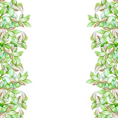 Fototapeta premium Watercolor frame with green leaves