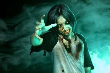 Scary zombies with blood and wound on his body