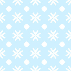 Vector geometric blue and beige seamless pattern with snowflakes, floral shapes