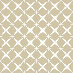 Elegant vector golden seamless pattern with stars, crosses, floral shapes, grid