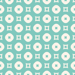 Vector seamless pattern with circles and squares. Green aqua and beige colors