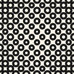Vector geometric monochrome halftone seamless pattern with circles, rings, dots